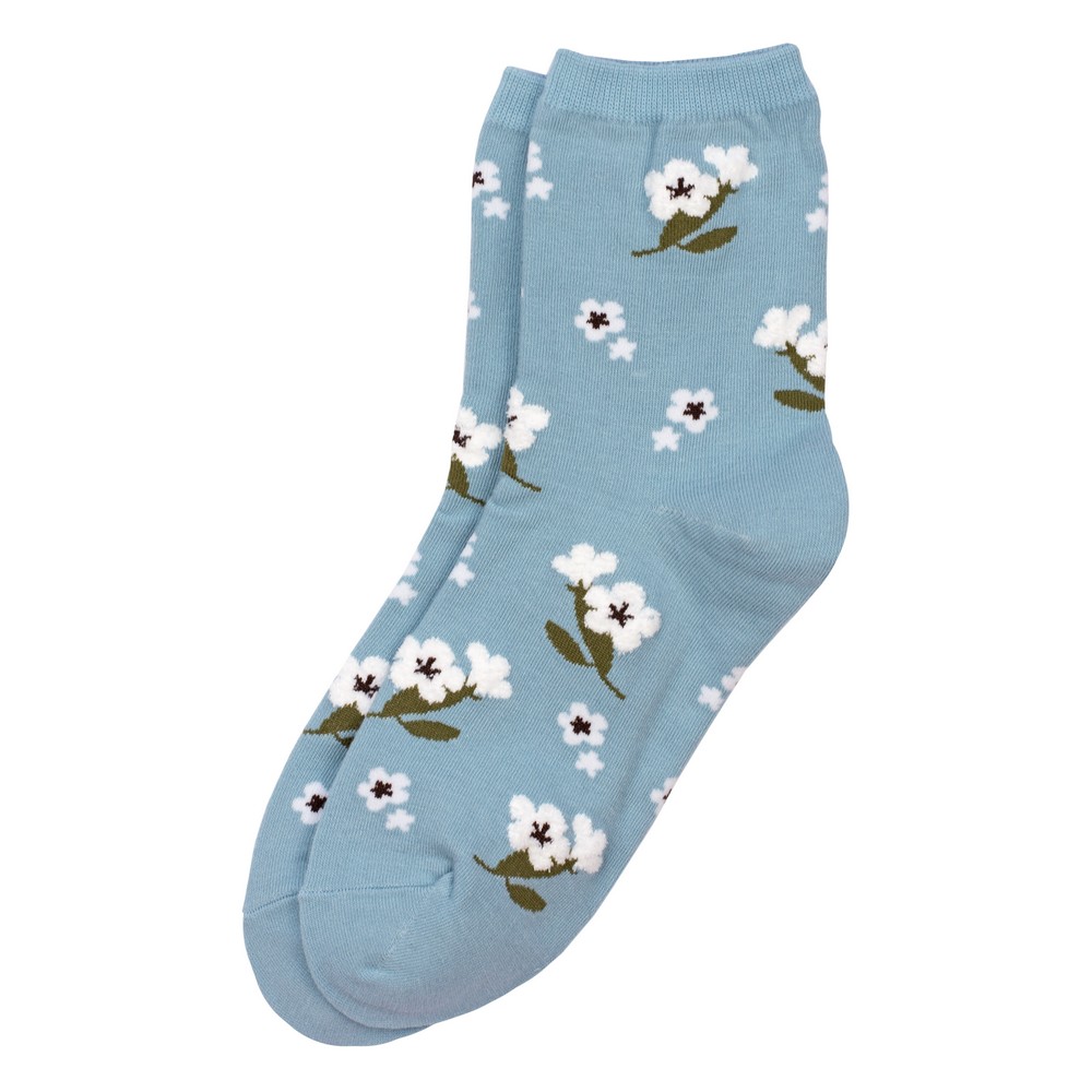 Socks cotton & spandex winter flower blue