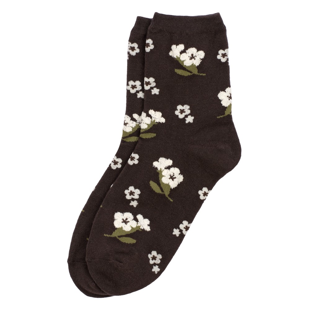 Socks cotton & spandex winter flower brown