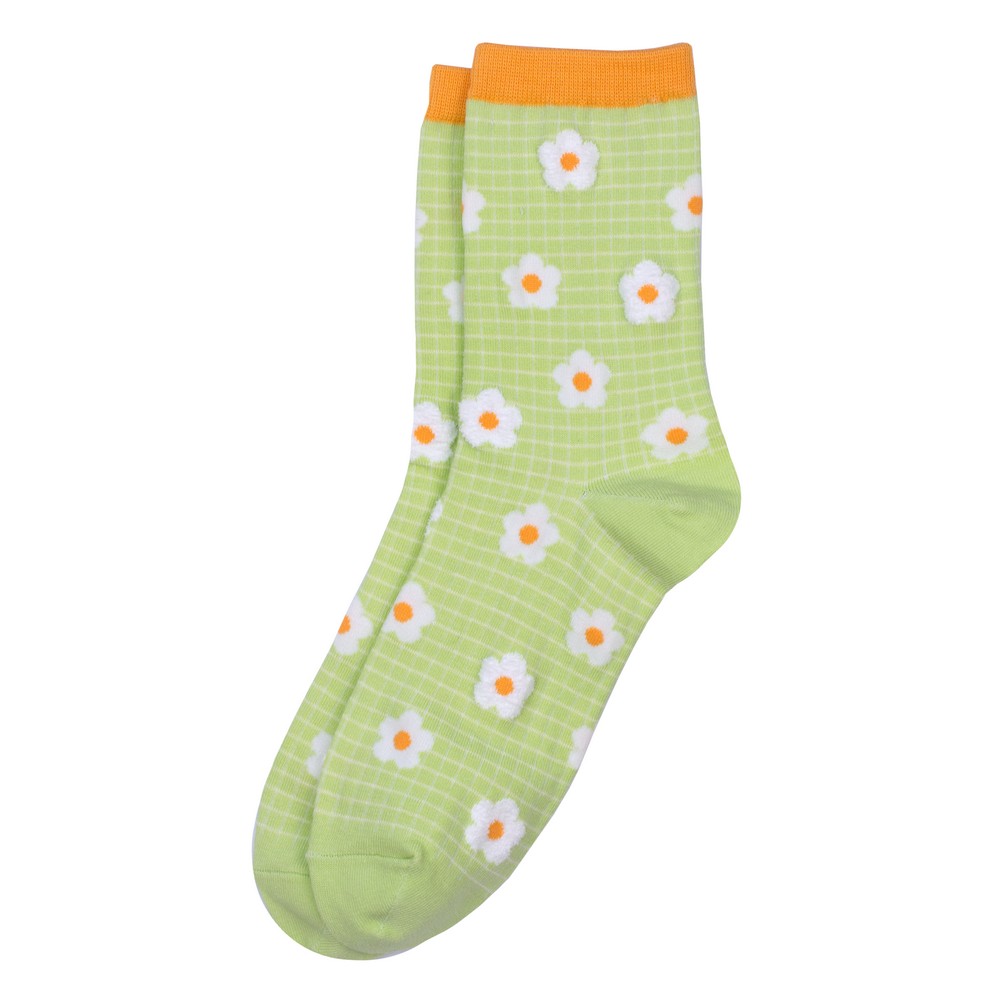 Socks cotton & spandex spring flower grid green