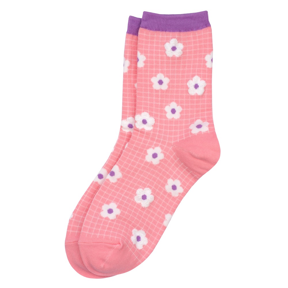Socks cotton & spandex spring flower grid pink