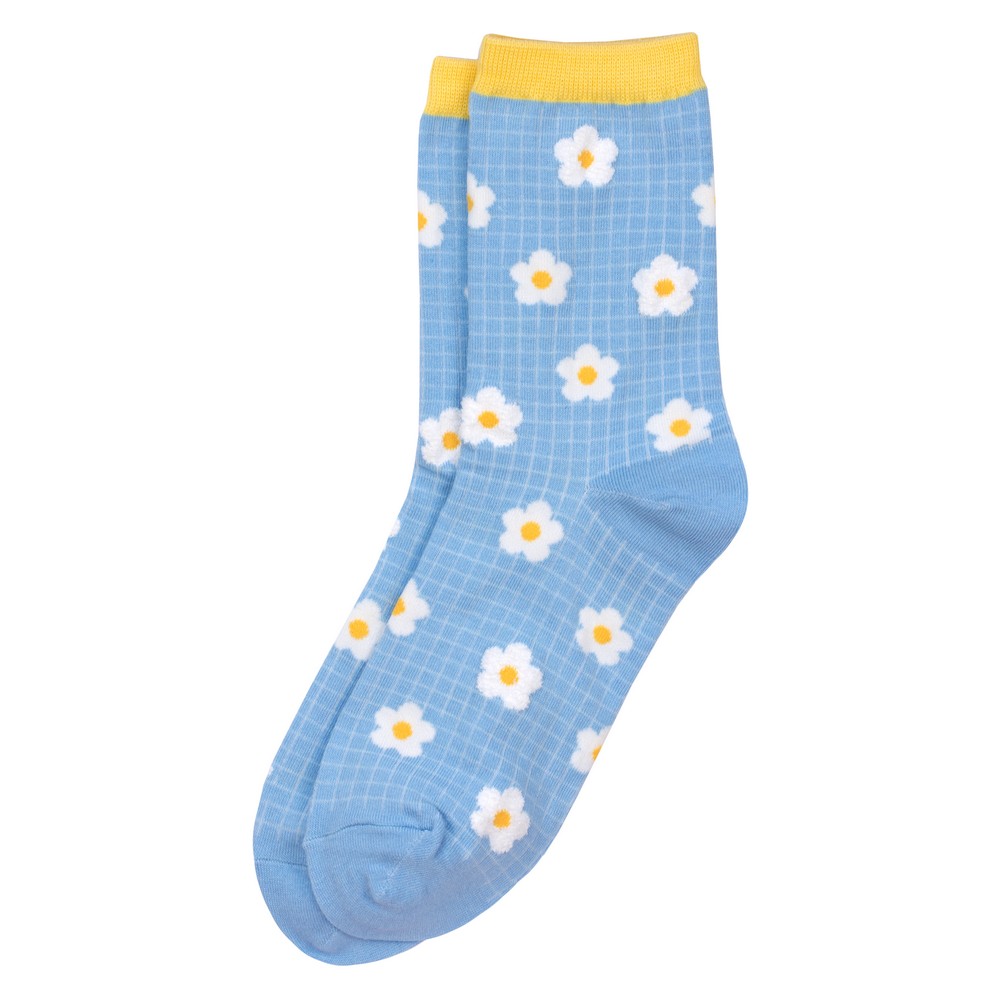 Socks cotton & spandex spring flower grid blue