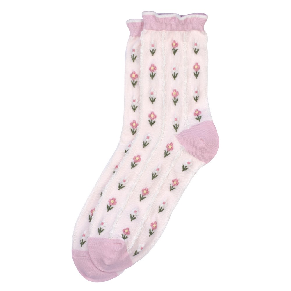 Socks cotton & spandex lace flower pink