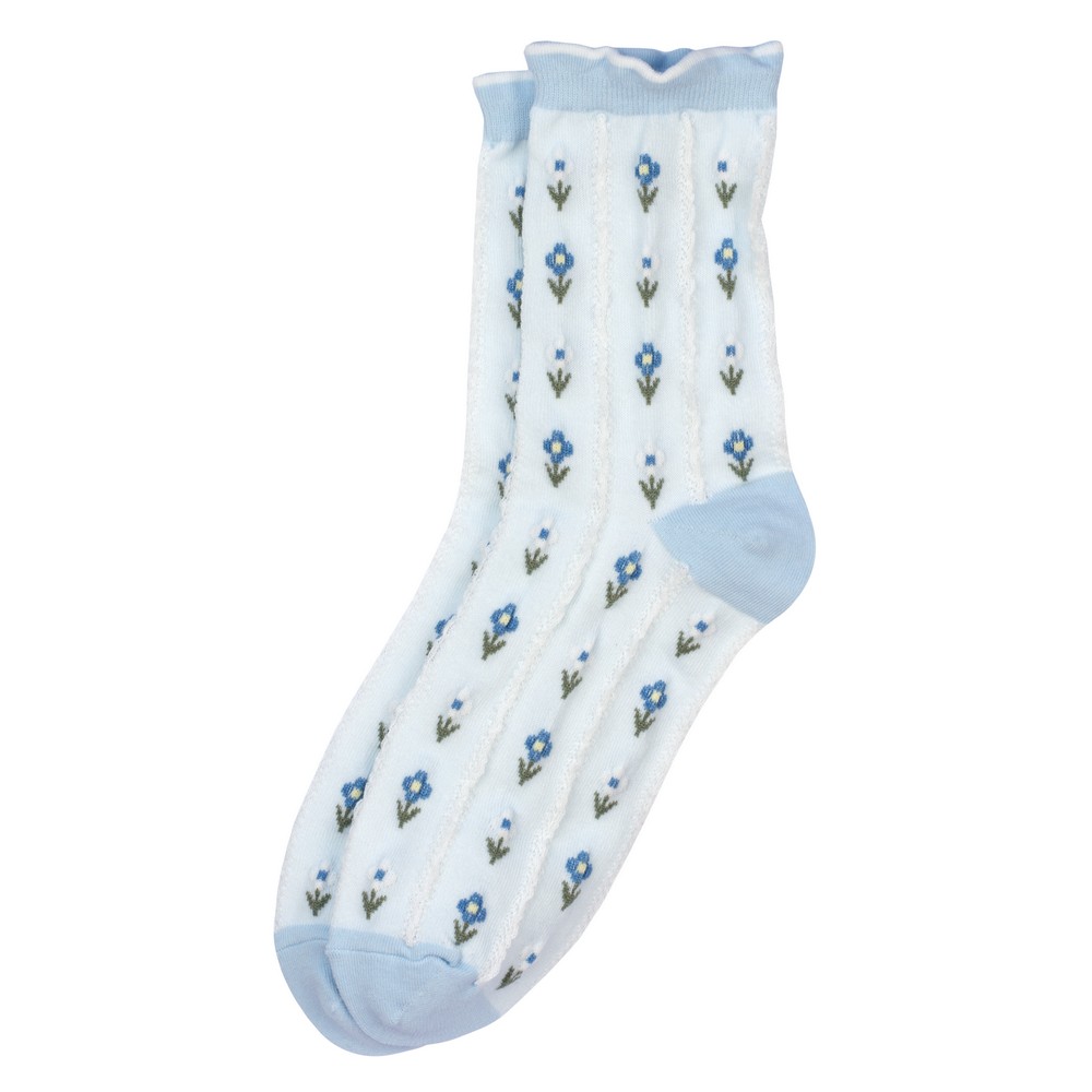 Socks cotton & spandex lace flower blue