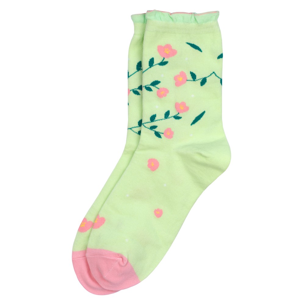 Socks cotton & spandex frilly flower green