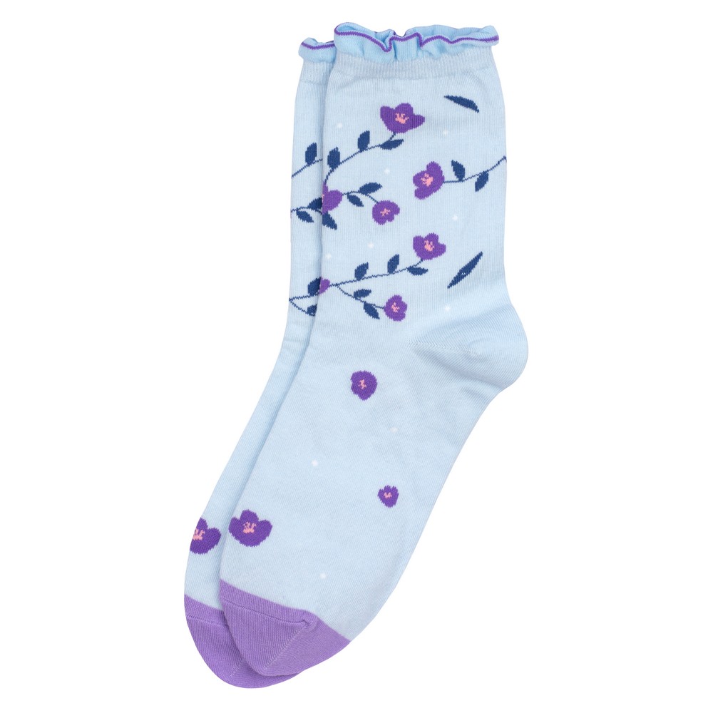 Socks cotton & spandex frilly flower blue