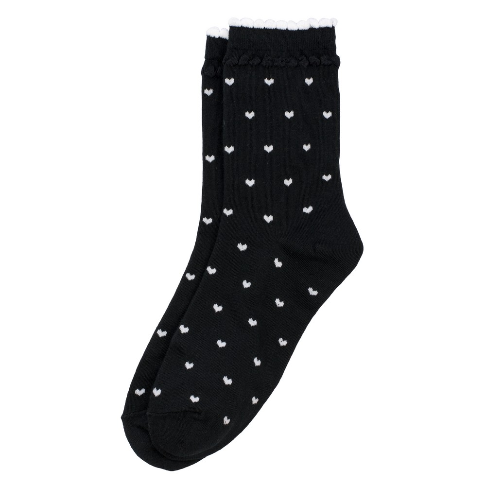 Socks cotton & spandex picot heart black