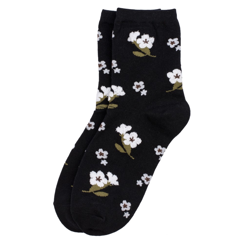 Socks cotton & spandex winter flower black