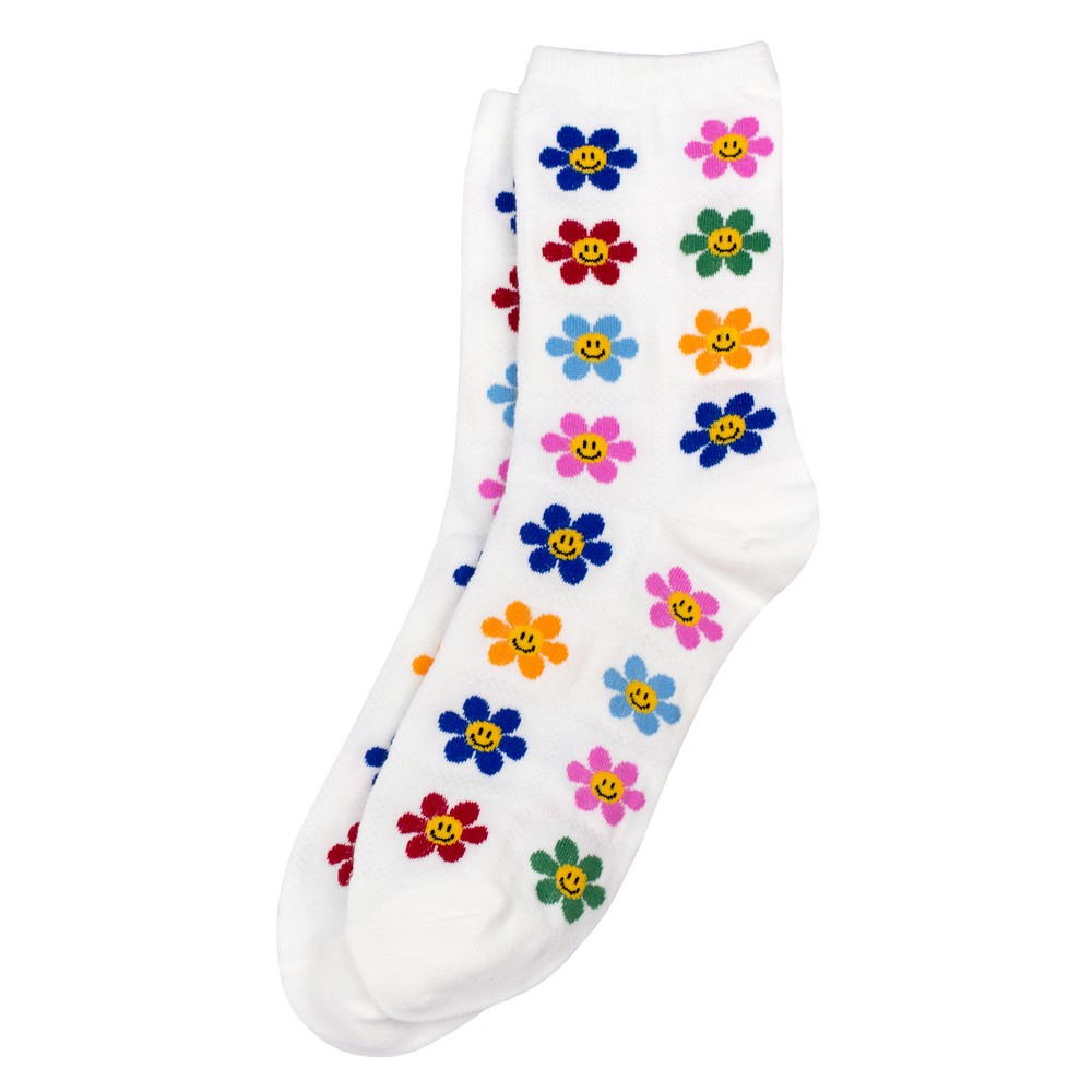 Socks cotton & spandex retro smile daisy white