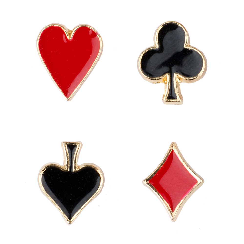 Clutch pin brooch playing card suits black & red