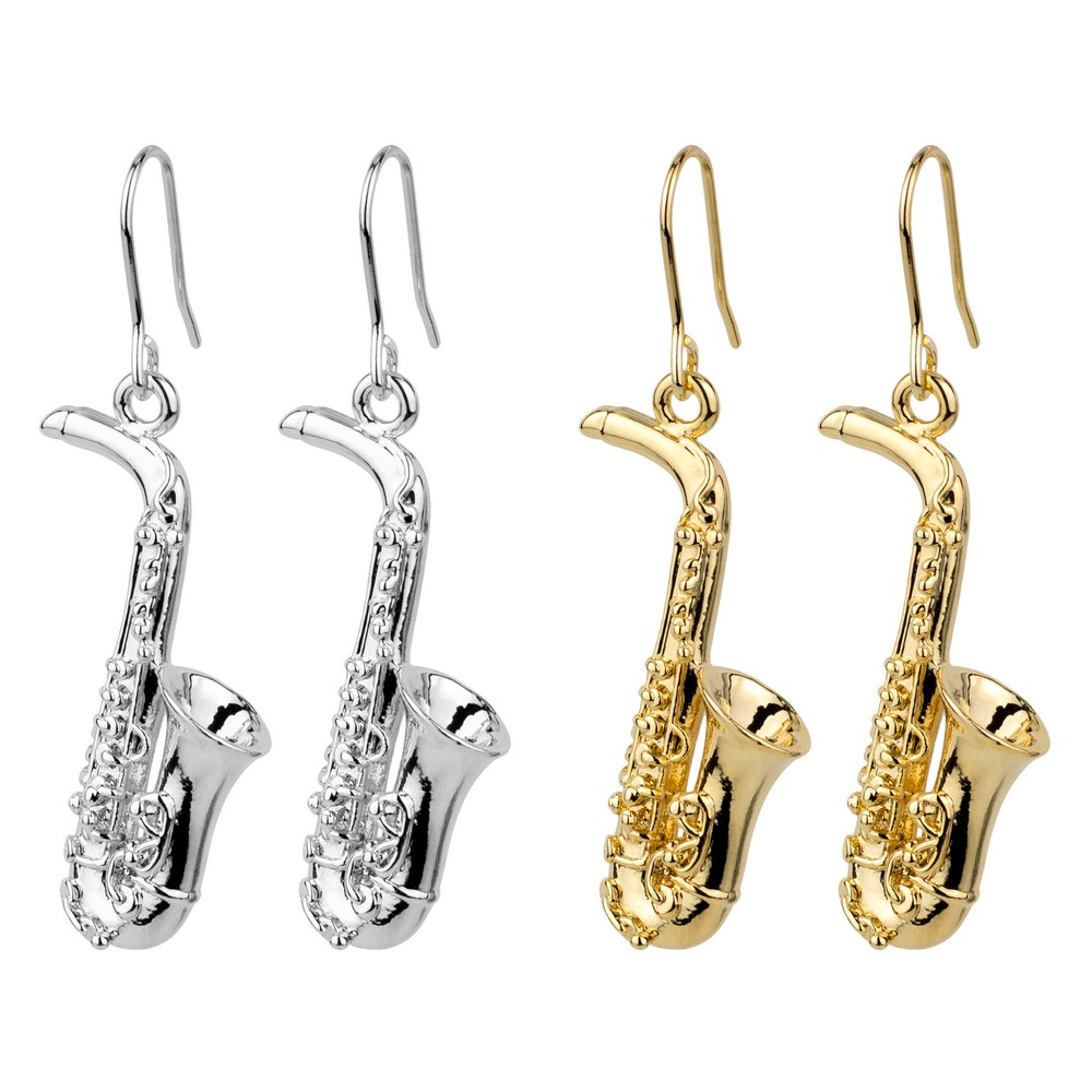Drop earring saxaphone silver & gold
