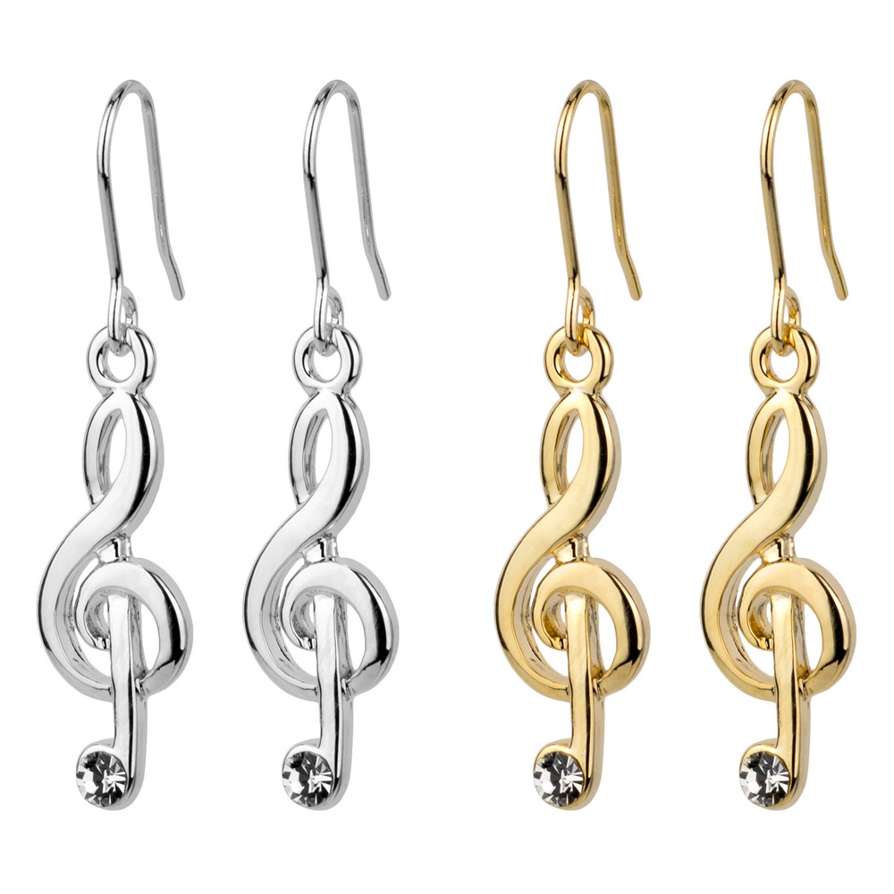 Drop earring treble clef silver & gold
