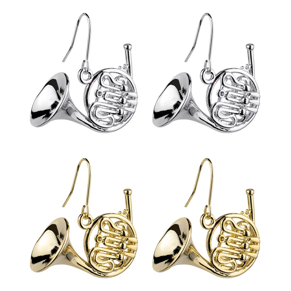 Drop earring french horn silver & gold
