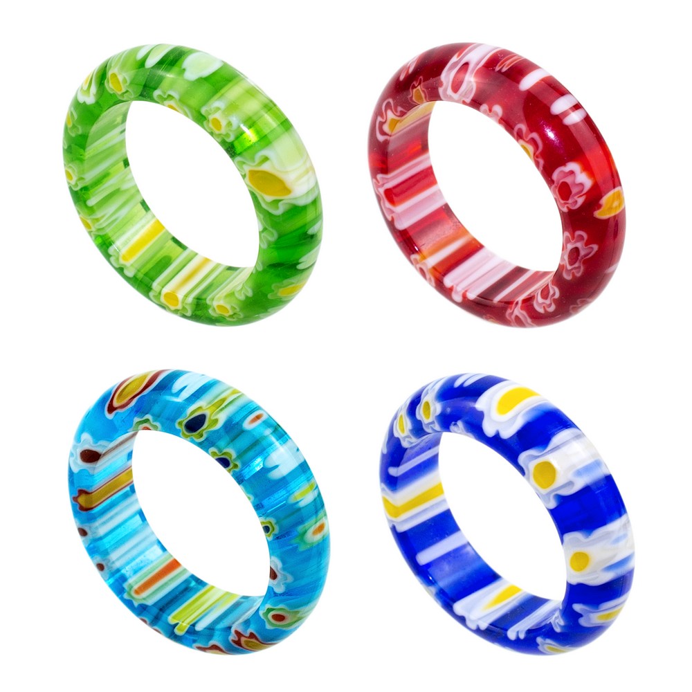 Ring glass millefiori band assorted colours
