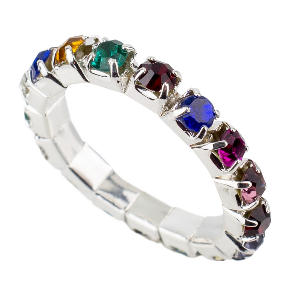 Ring acrylic multi-coloured faceted beads elasticated multicoloured