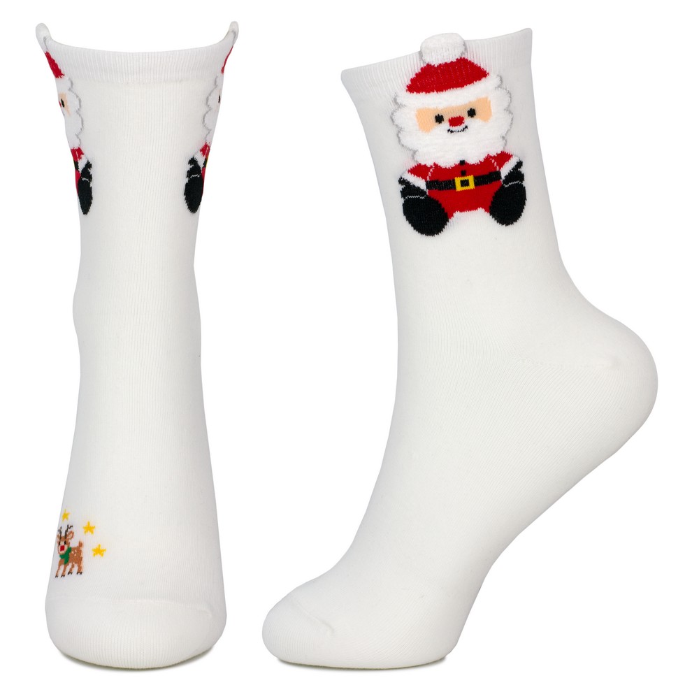 Socks cotton & spandex merry christmas santa white