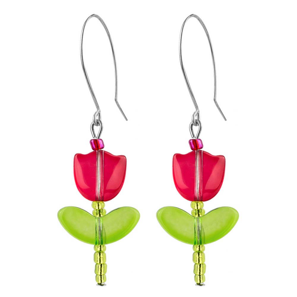 Drop earring glass tulip red