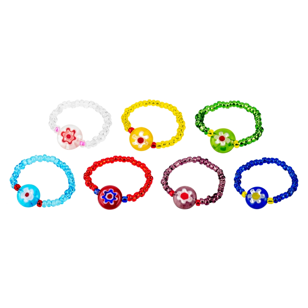 Ring millefiori glass sweet flower assorted colours