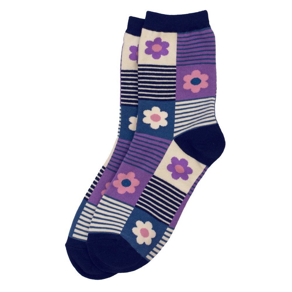 Socks cotton & spandex flower box purple