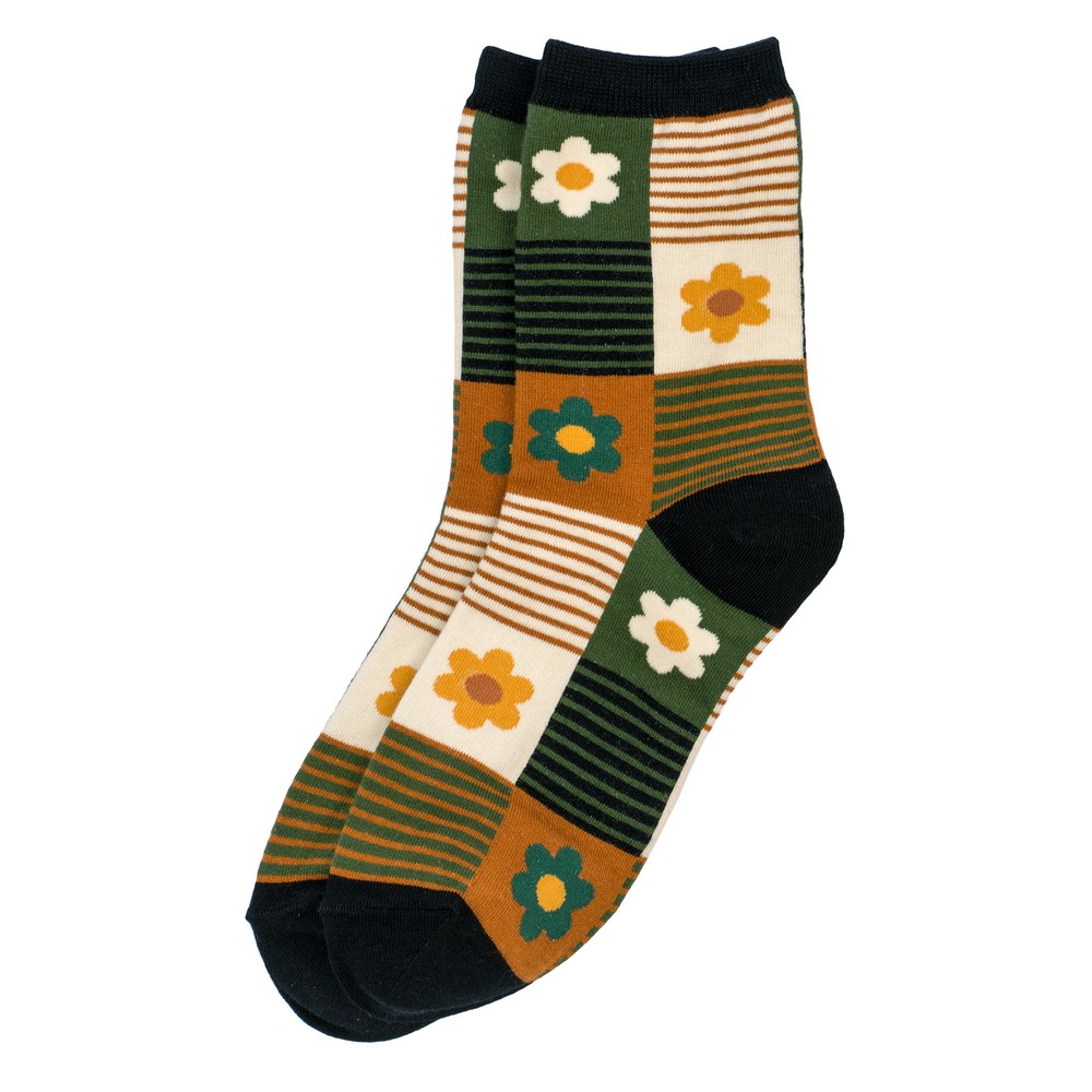 Socks cotton & spandex flower box green