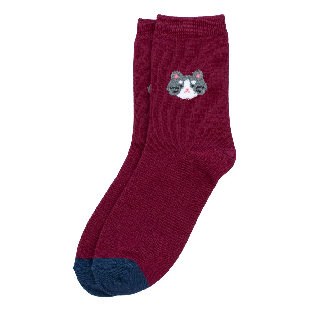 Socks cotton & spandex feline cat burgundy red