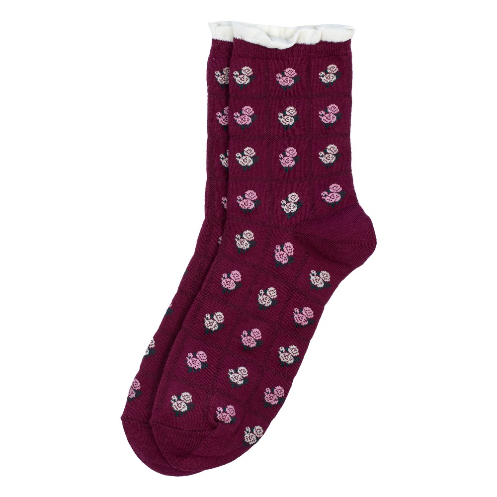 Socks cotton & spandex petit rose burgundy red