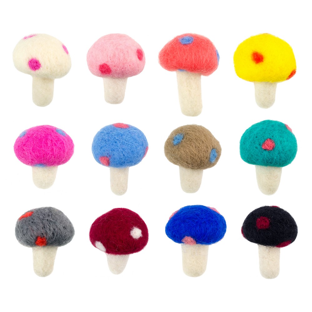 Clutch pin brooch felt mushroom assorted colours