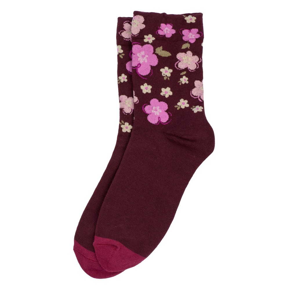 Socks cotton & spandex secret garden burgundy red