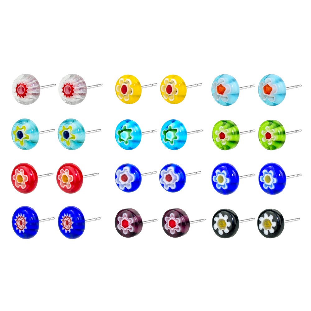 Stud earring millefiori glass sweet flower assorted colours