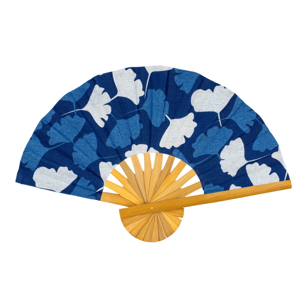Fan cotton & bamboo japanese ginkgo blue