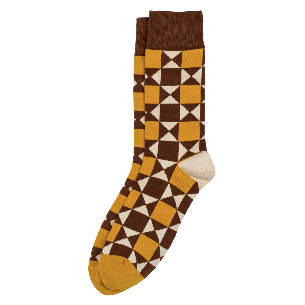 Socks cotton & spandex retro tile brown & beige