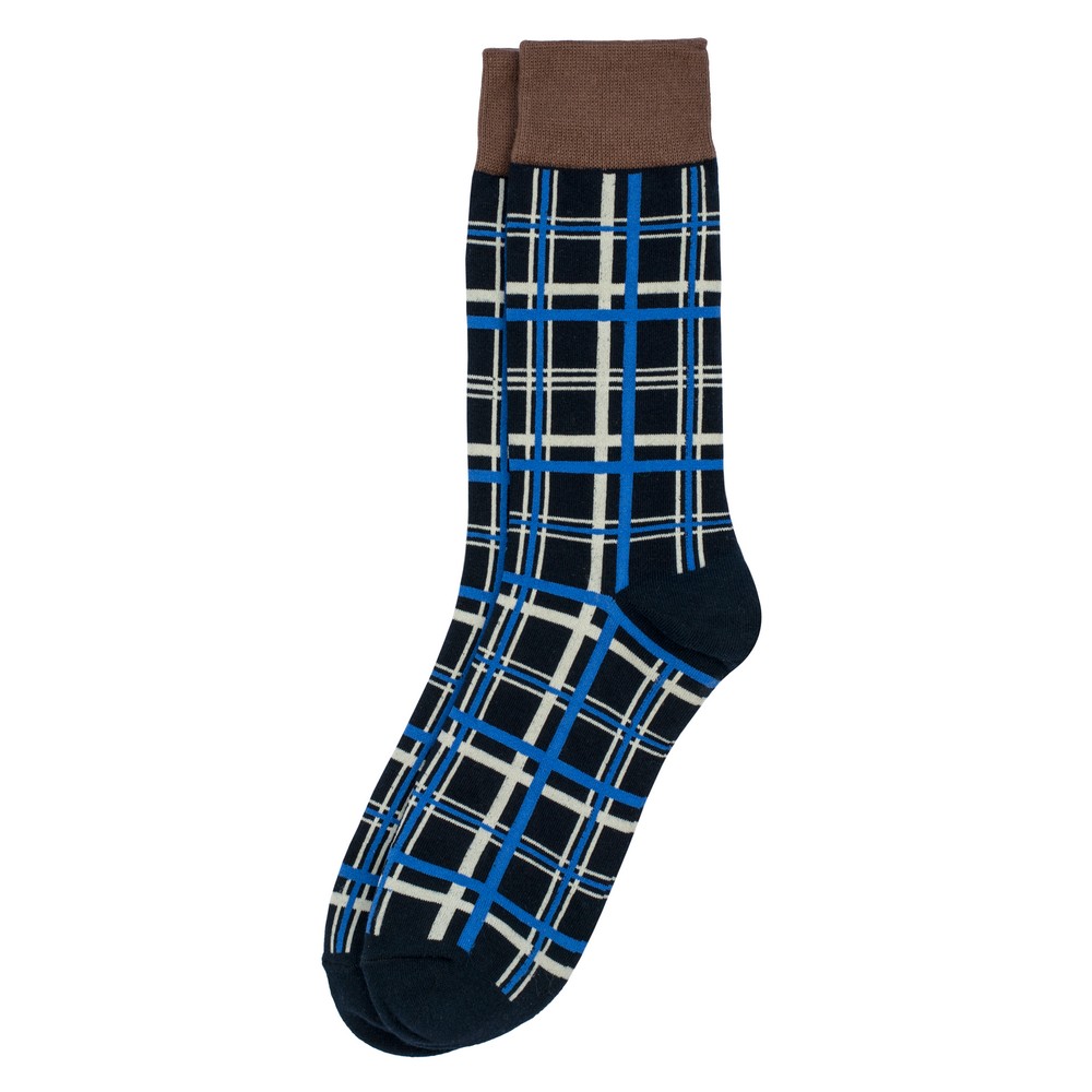 Socks cotton & spandex retro plaid navy blue