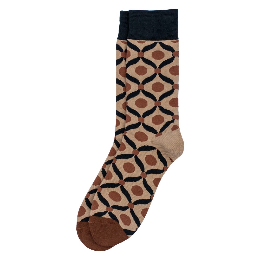 Socks cotton & spandex retro tile brown & black