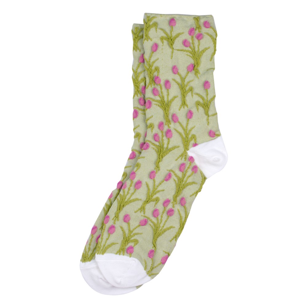 Socks cotton & spandex tulip fields green & pink