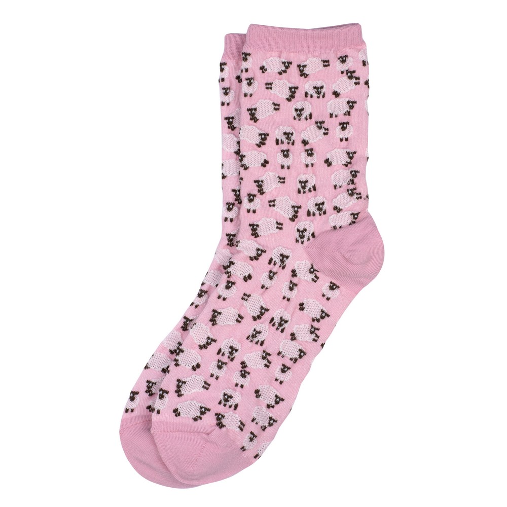 Socks cotton & spandex sheep flock pink