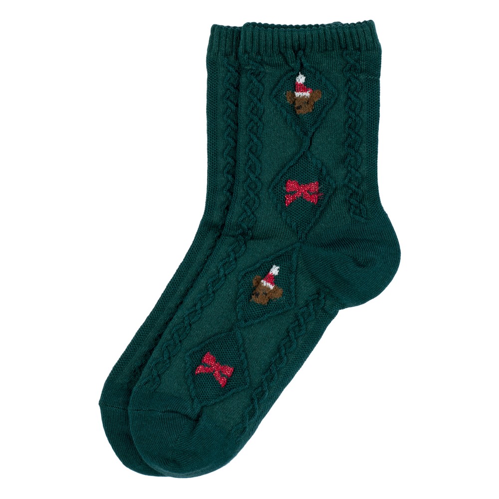 Socks cotton & spandex festive bear green