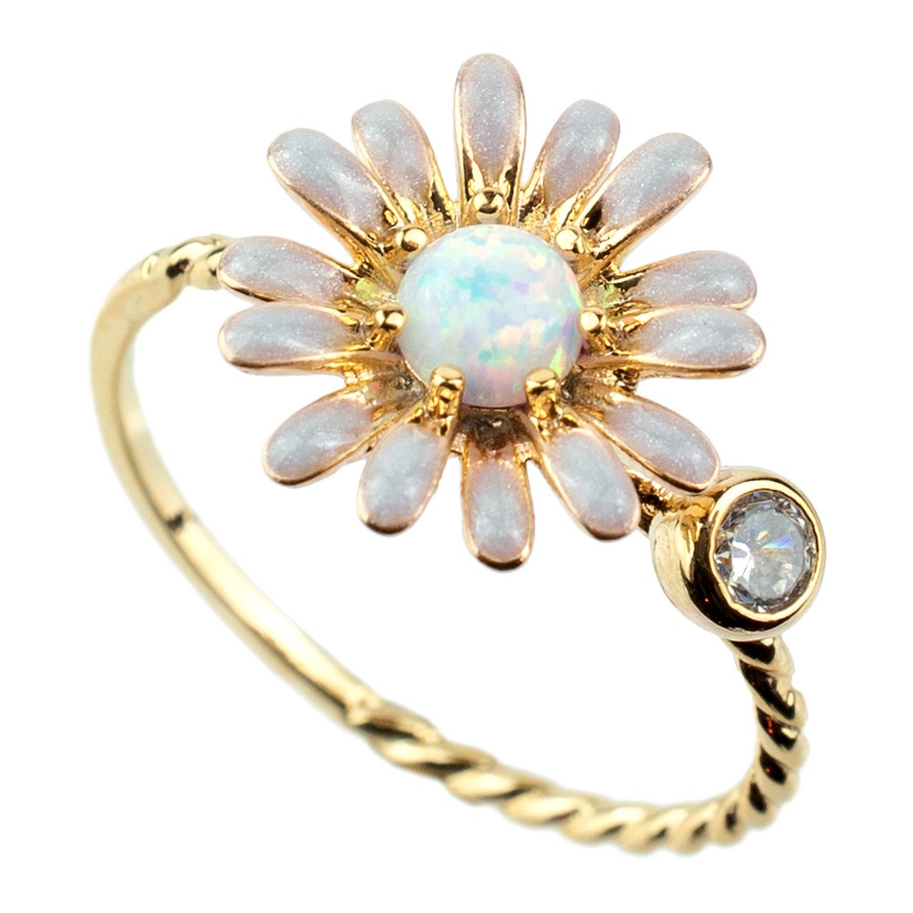Ring enamel opal daisy gold