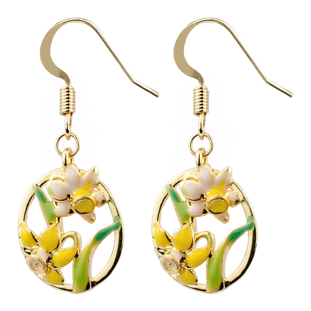 Drop earring enamel daffodils gold
