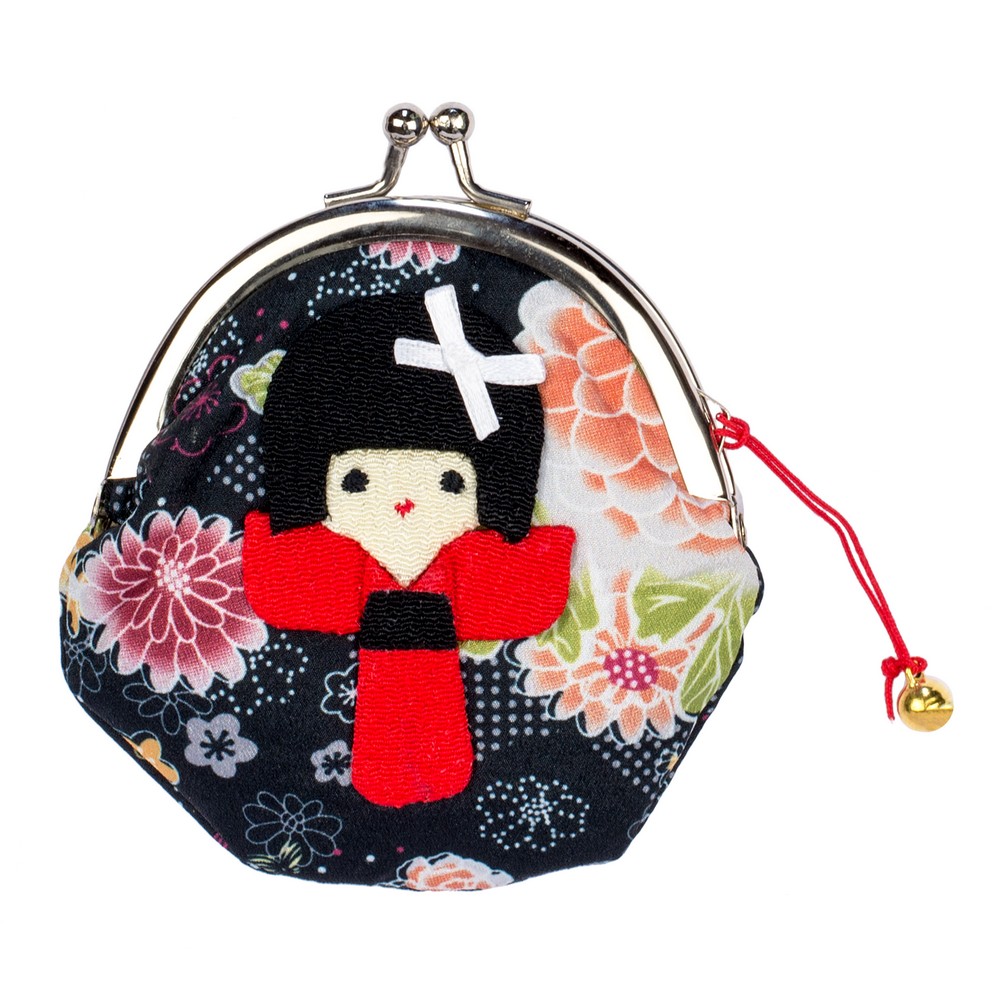Coin purse fabric japanese doll black
