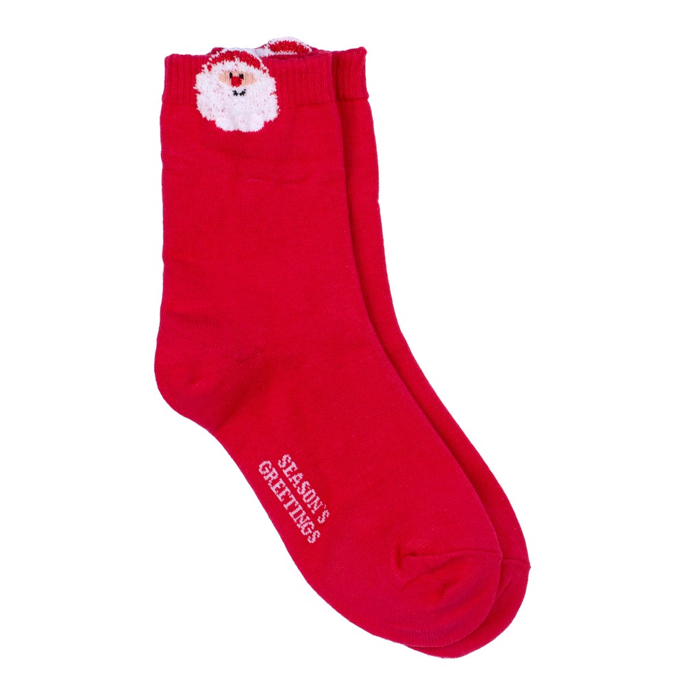 Socks cotton & spandex santa head cuff red