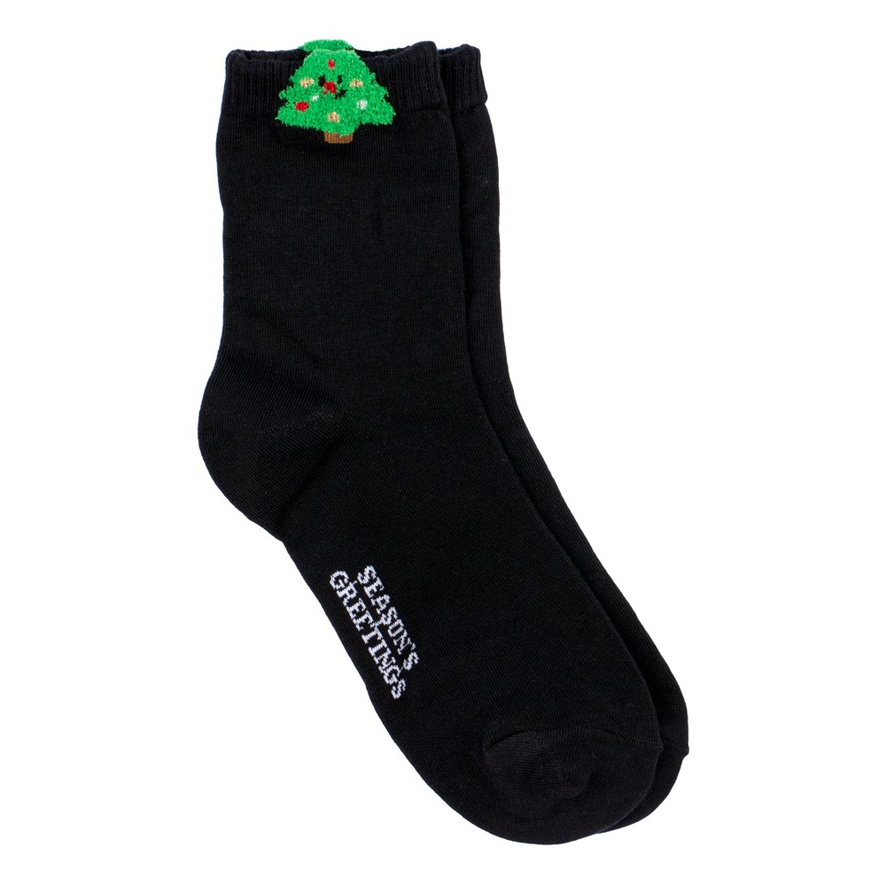 Socks cotton & spandex christmas tree cuff black