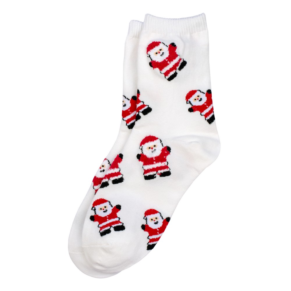 Socks cotton & spandex santa print white