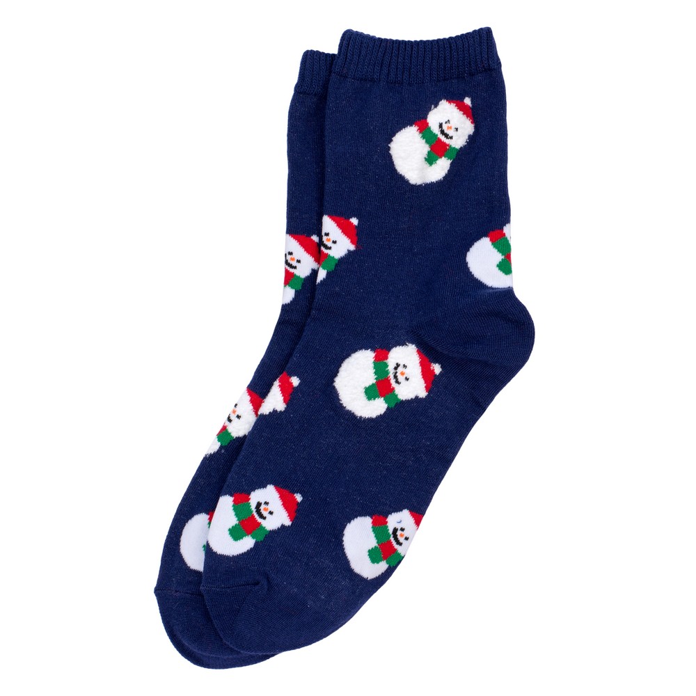 Socks cotton & spandex snowman print navy blue