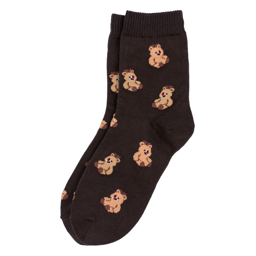 Socks cotton & spandex relaxing reindeer print dark brown
