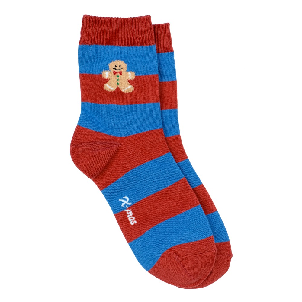Socks cotton & spandex stripey gingerbread icon red & blue