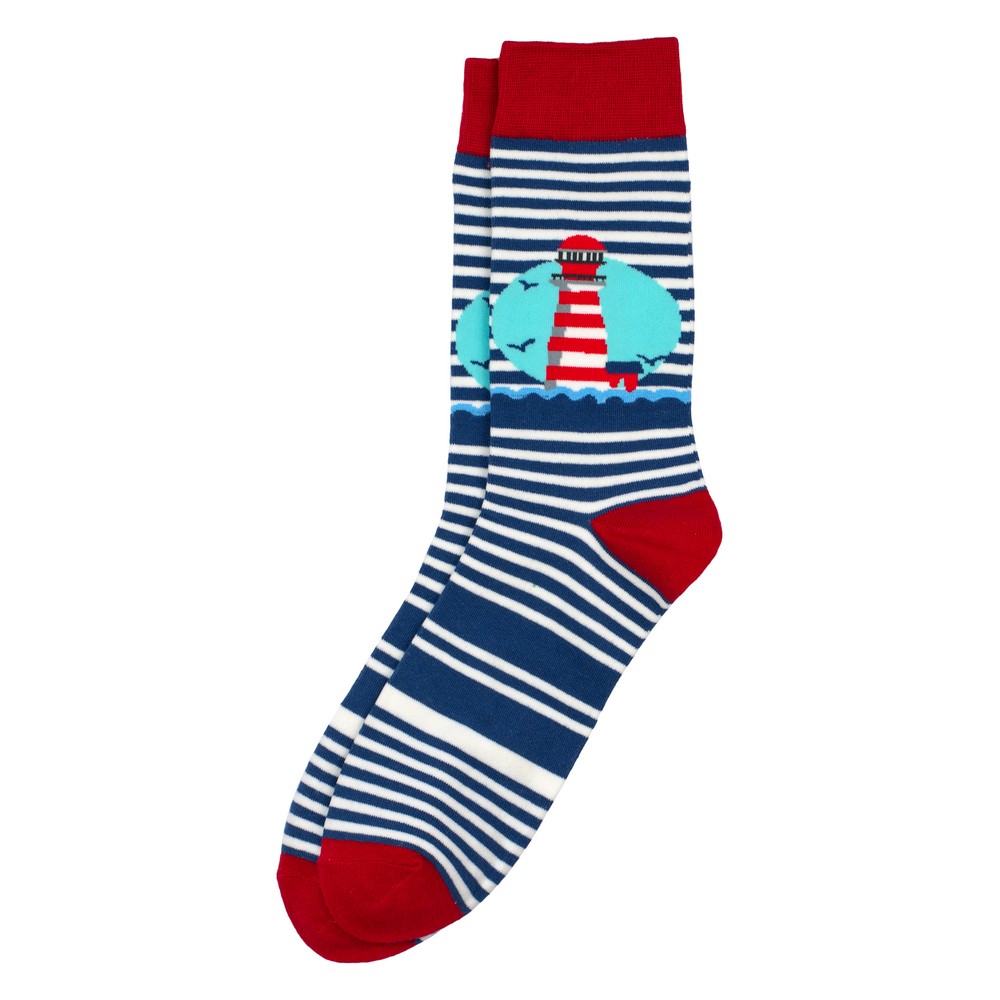 Socks cotton & spandex gents lighthouse stripe blue