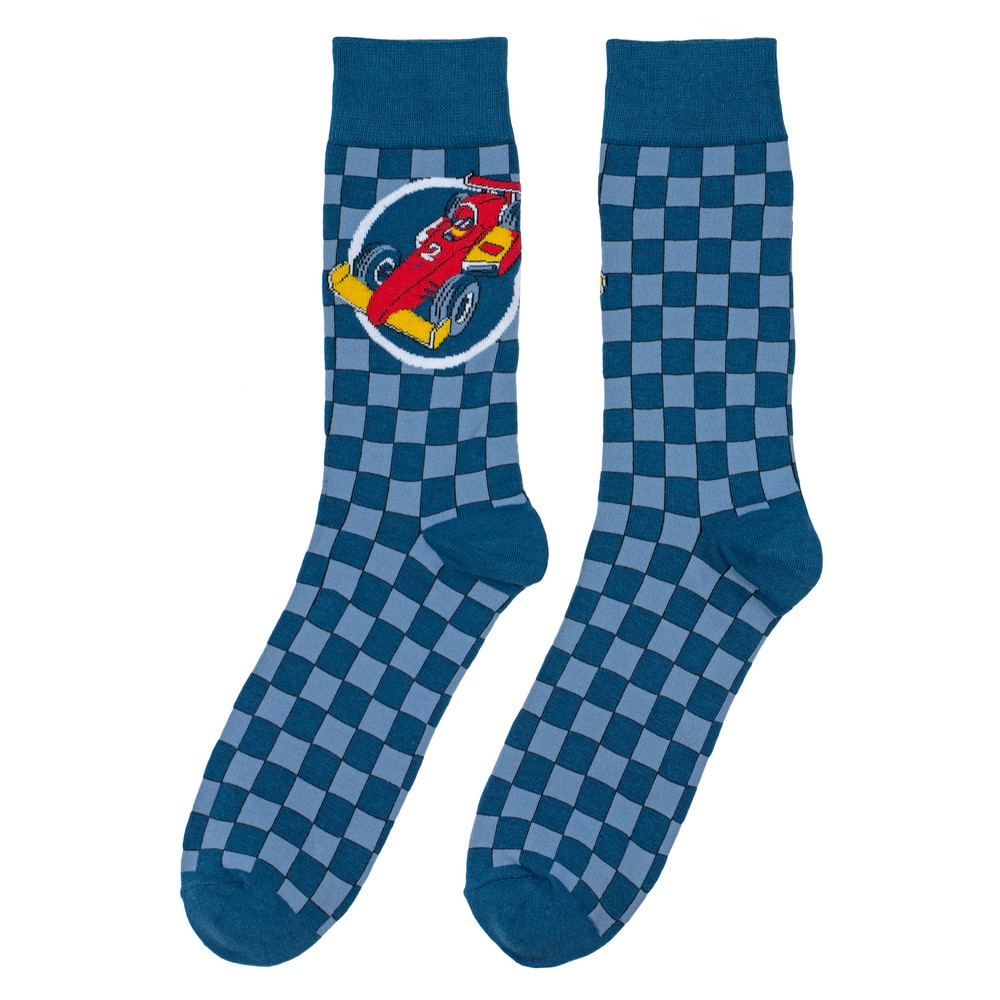 Socks cotton & spandex gents car racing track blue