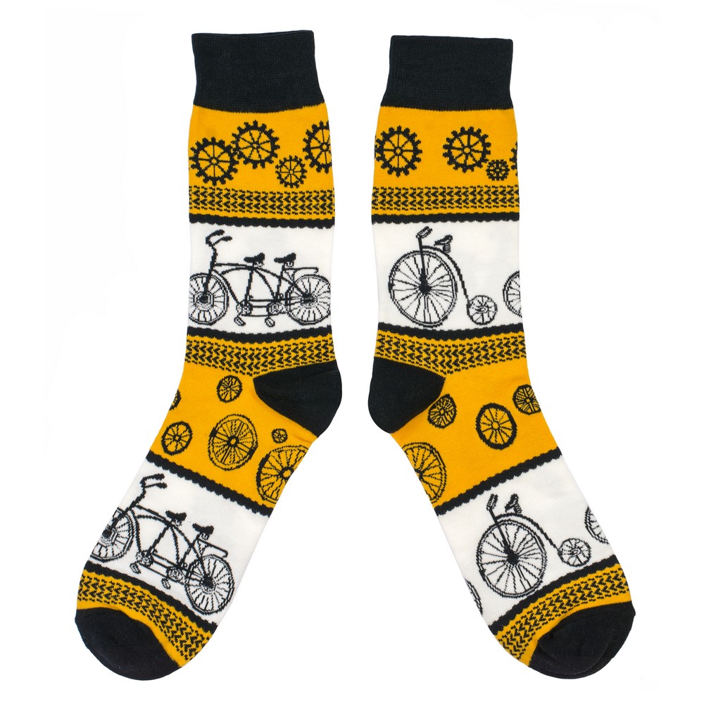 Socks cotton & spandex gents bicycles yellow & black