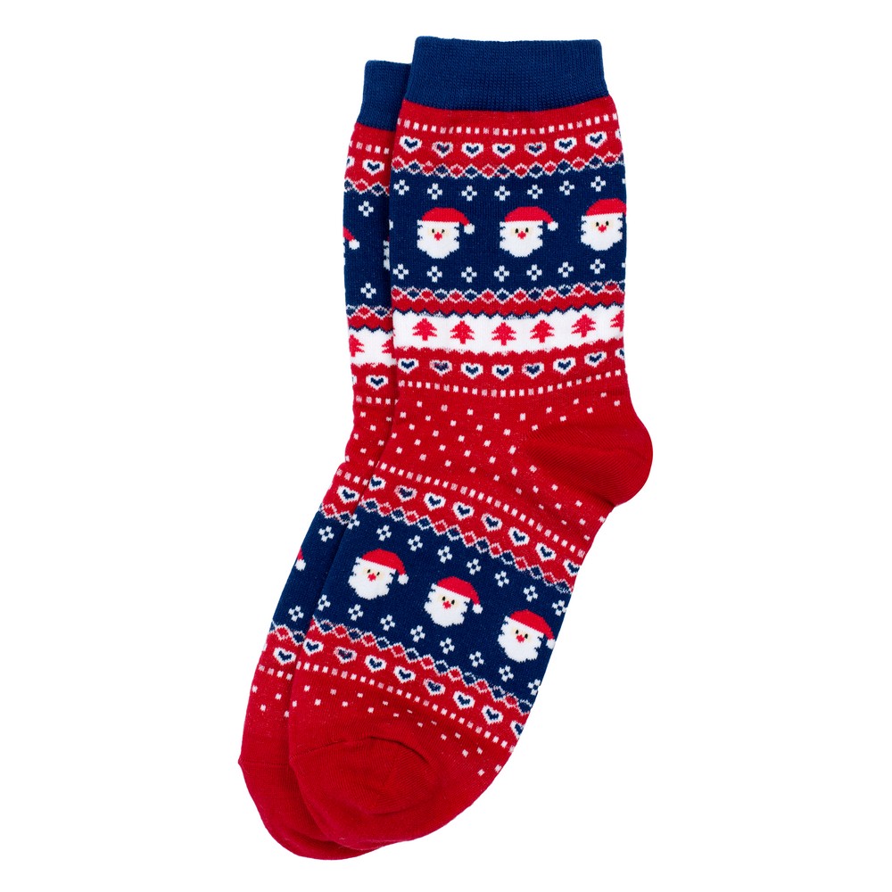 Socks cotton & spandex santa fairisle red