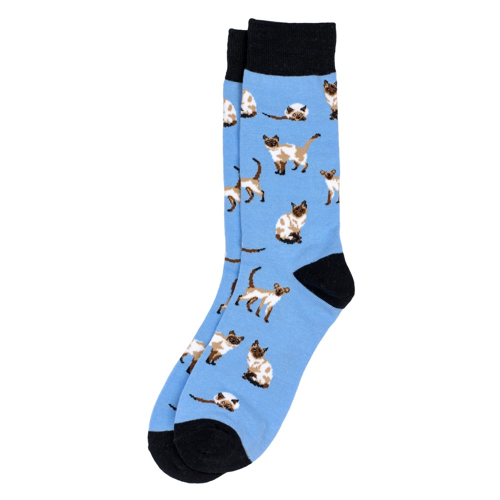 Socks cotton & spandex gents siamese cats blue