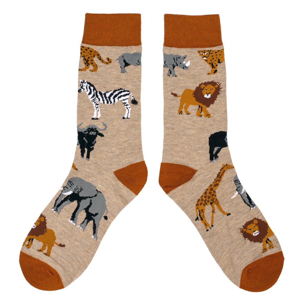 Socks cotton & spandex gents zoo friends beige